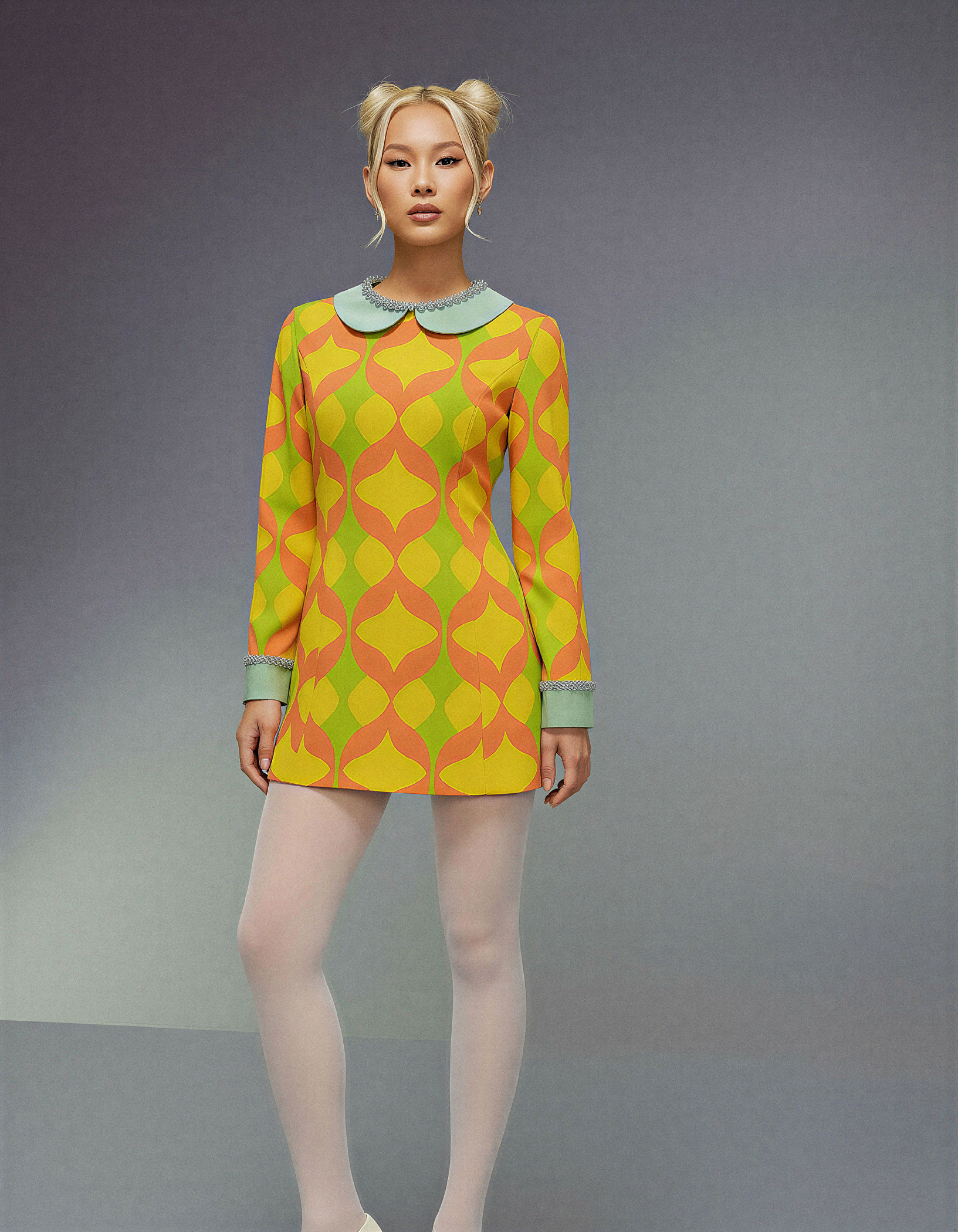 Yellow Pattern Mini Dress