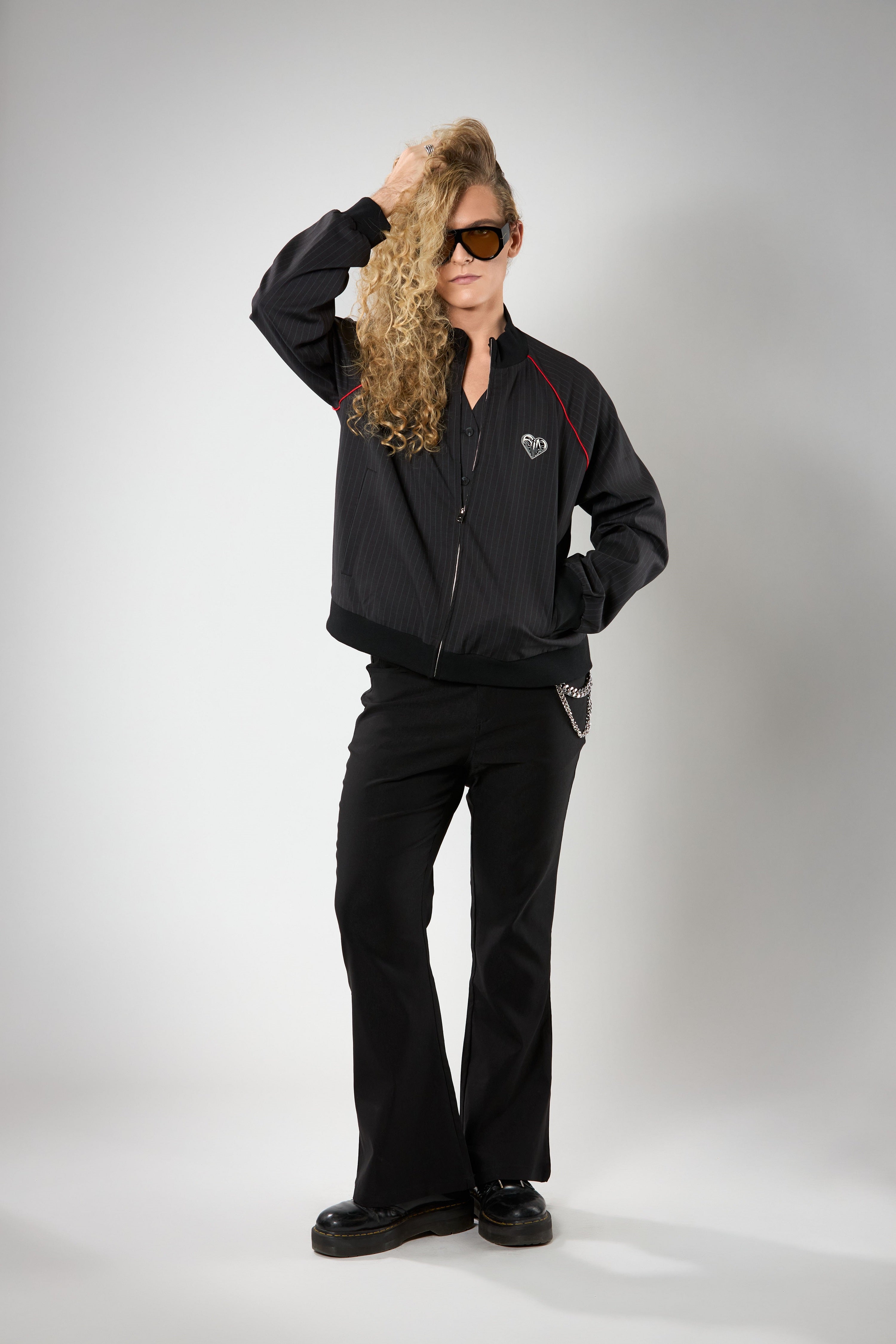 Pinstripe Jacket With Graphic Artwork