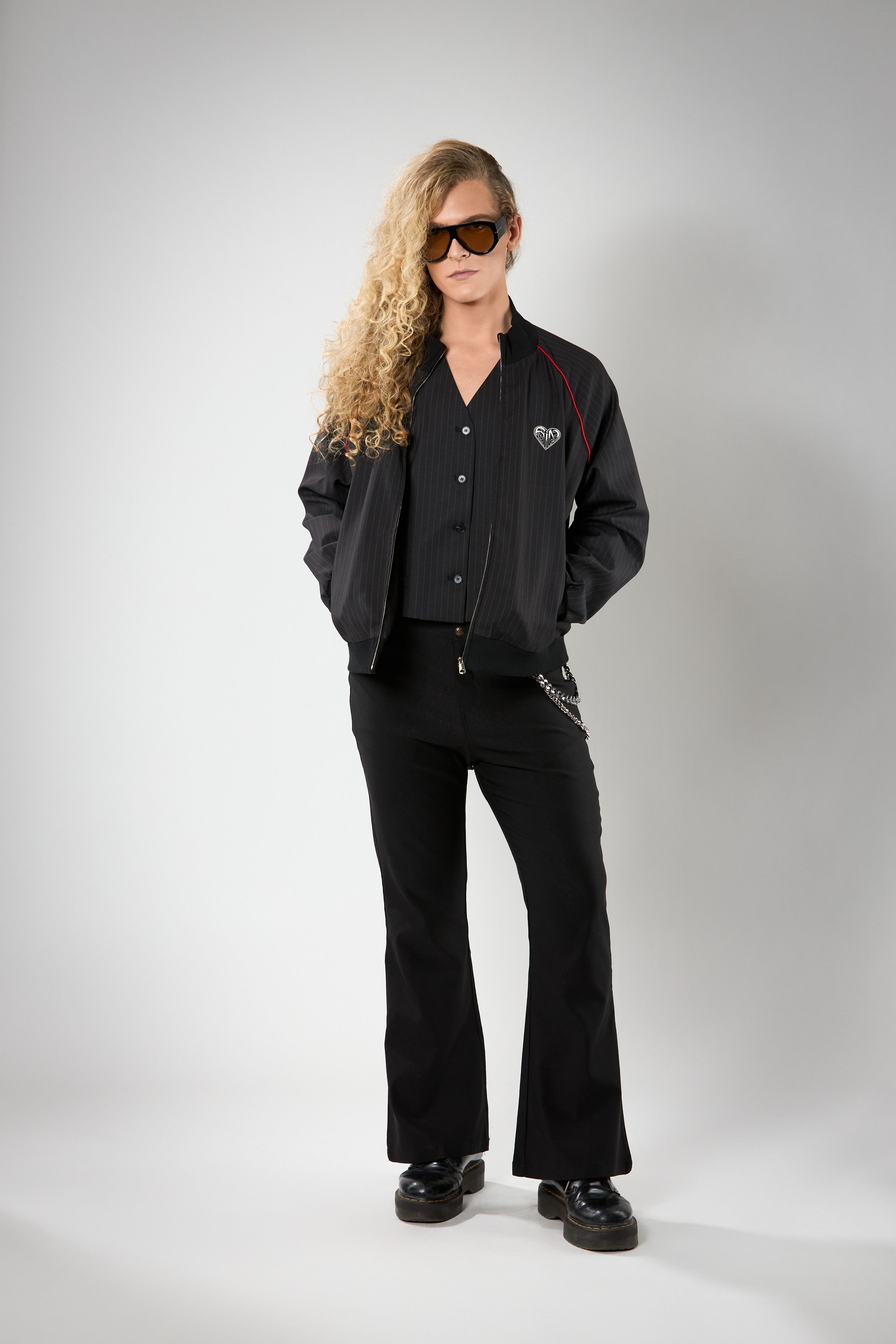 Pinstripe Jacket With Graphic Artwork