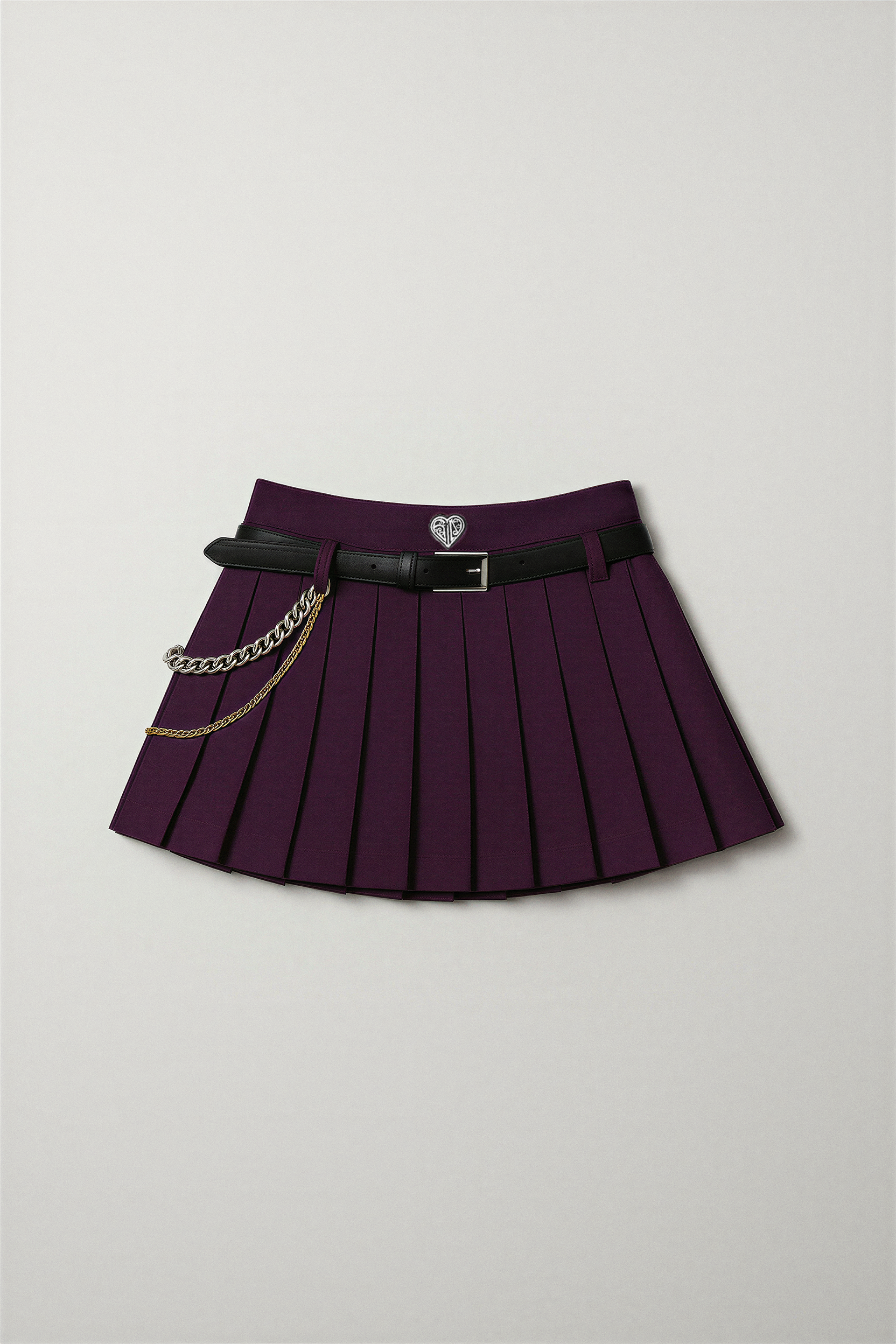 Pleated Mini Skirt with leather belt and chain