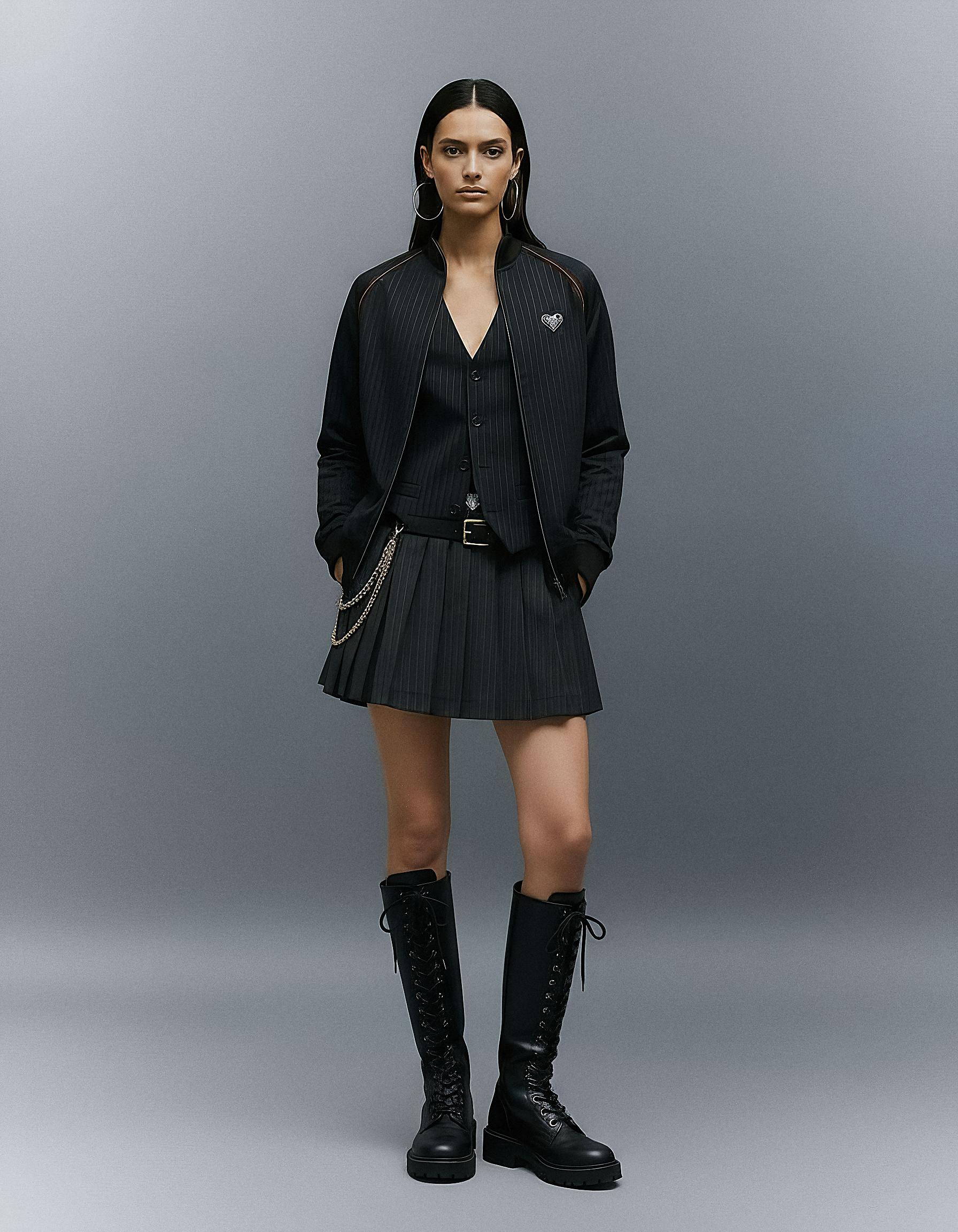 Pinstripe Jacket With Graphic Artwork