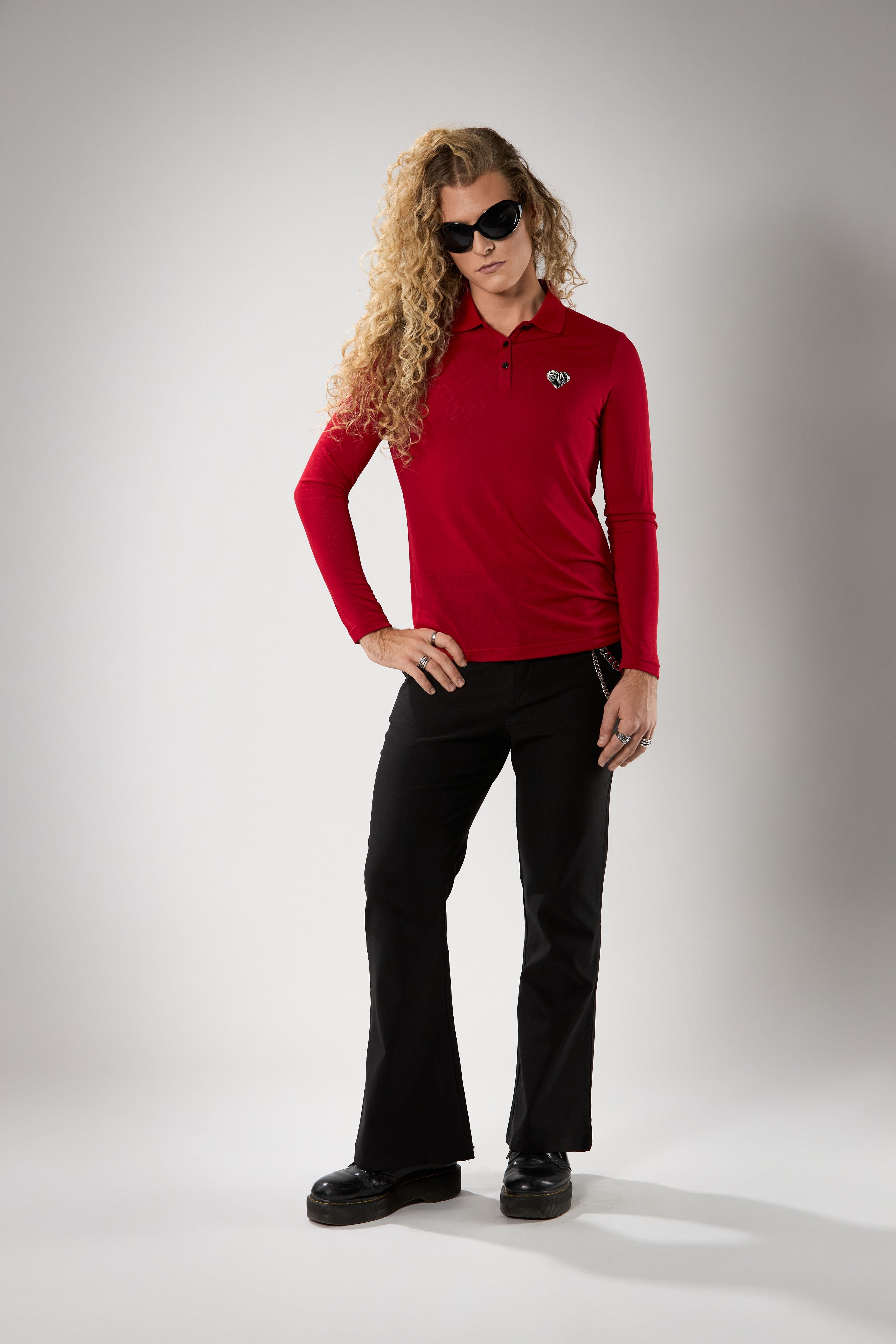 Red Fitted Long-sleeve Shirt