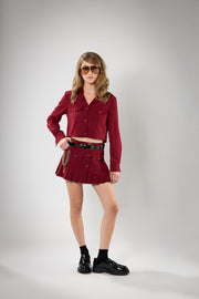 Pleated mini skirt with belt and chain